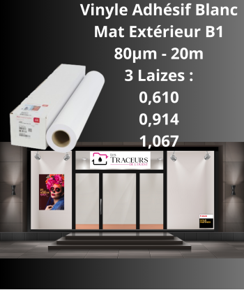Vinyle Adhésif Blanc Mat Extérieur B1 80µm 20m - IJM538