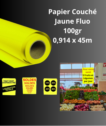 Papier Couché Jaune Fluo 100gr 0,914 x 45m